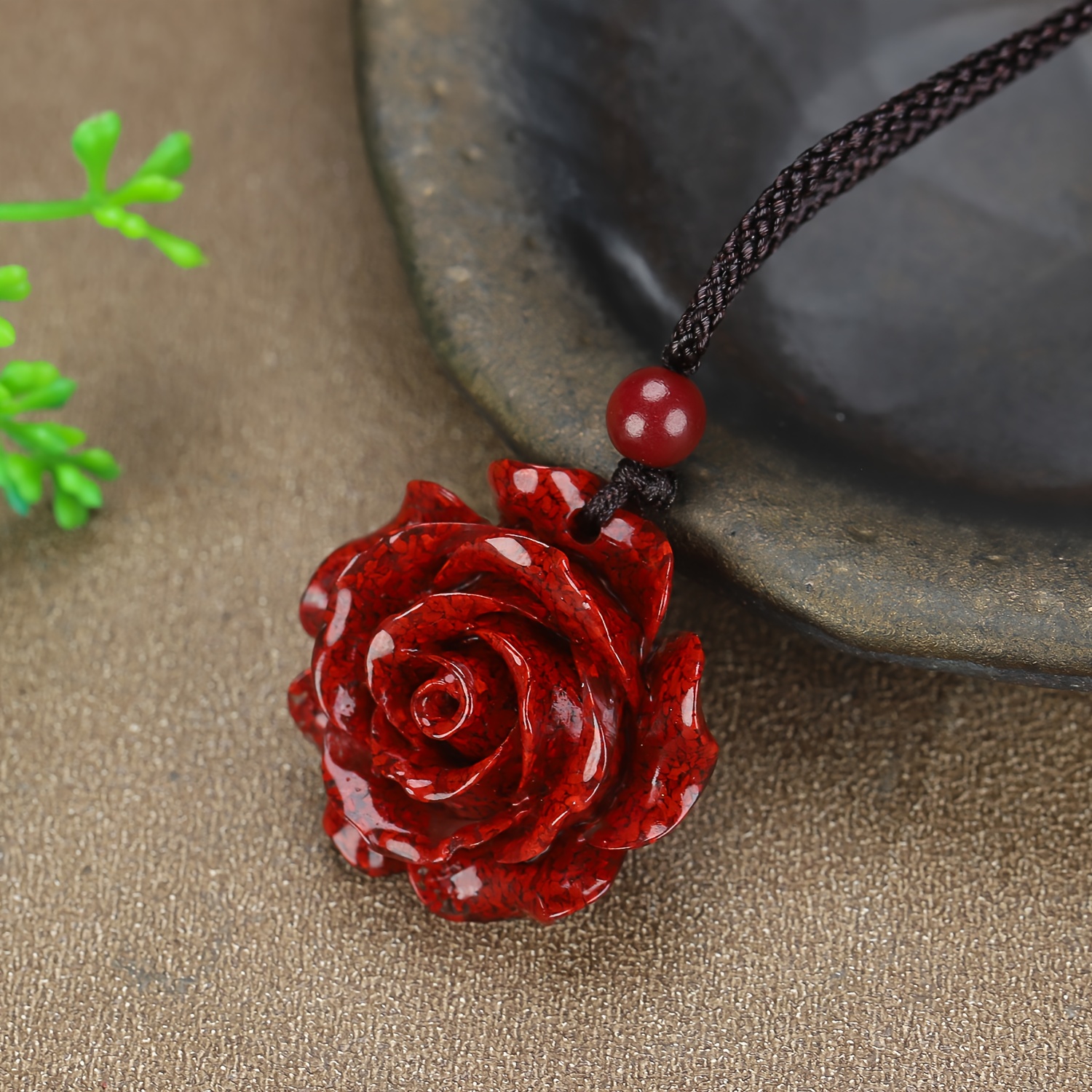 Unisex Elegant Sand Cinnabar Rose Pendant